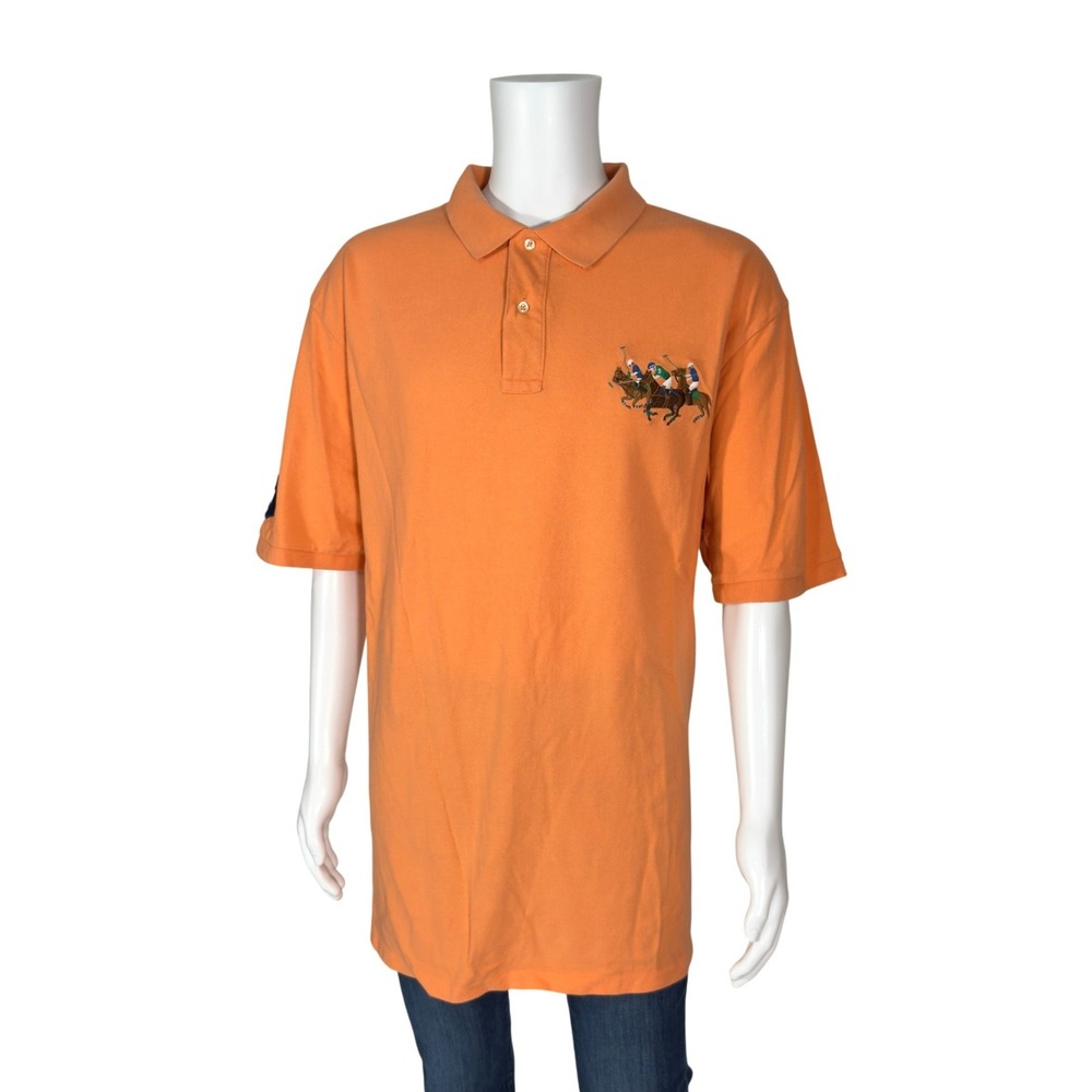 Polo Ralph Lauren Polo Shirt Mens 3XLT Orange Excellent Triple Pony Big Tall Y2K